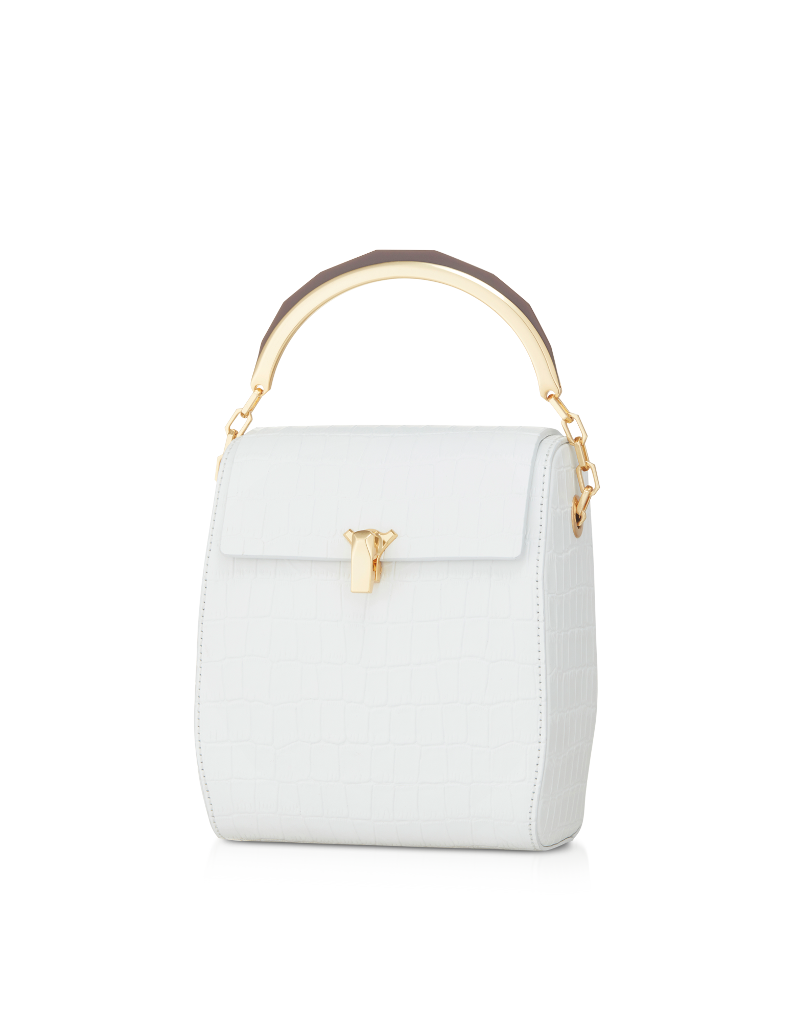White Croco Po Leather Box Bag展示图