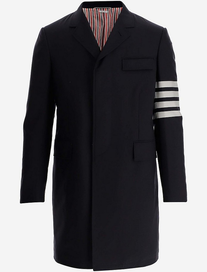 Navy Blue Chesterfield wool Men's Overcoat - Thom Browne