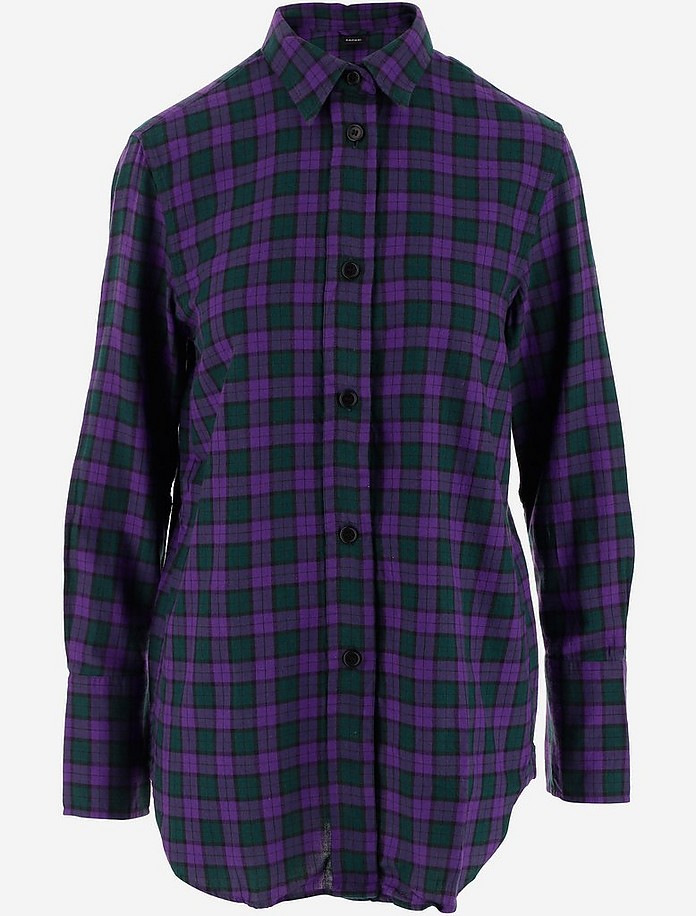 Purple Cotton Flannel Women's Long Shirt - Aspesi