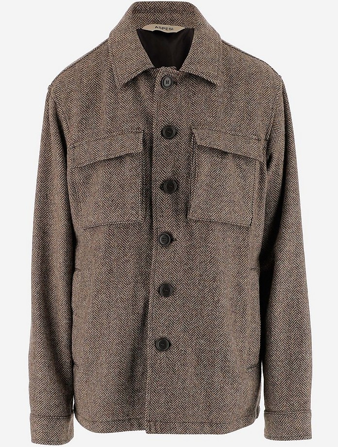 Herringbone Wool Men's Shirt Jacket - Aspesi
