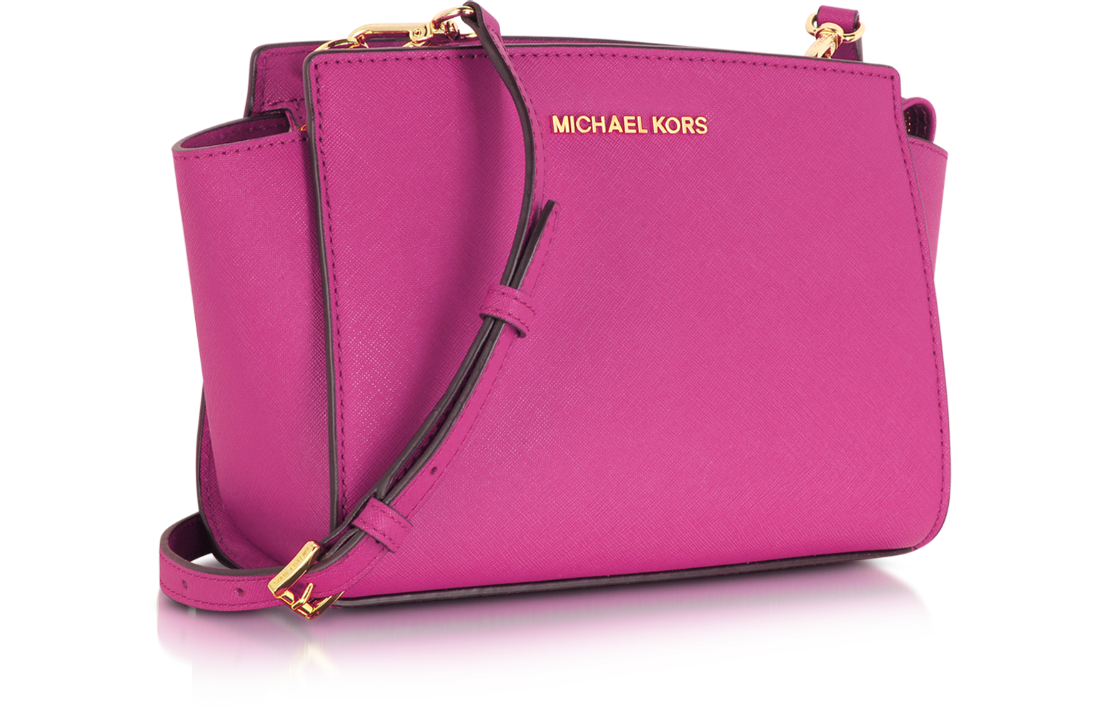 Michael Kors Fuchsia Selma Medium Saffiano Leather Messenger Bag at ...