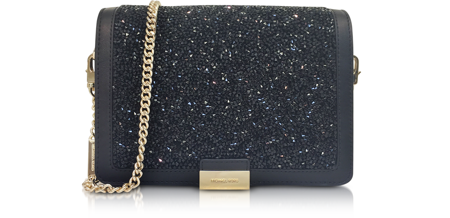 Jade Black Crystals and Leather Clutch - Michael Kors