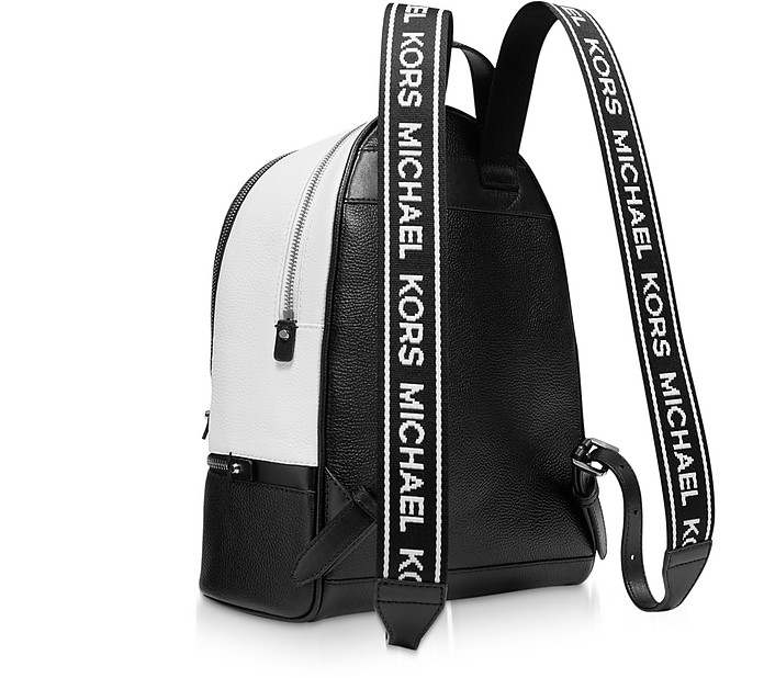 Michael Kors Black and White Rhea Zip Medium Backpack at FORZIERI
