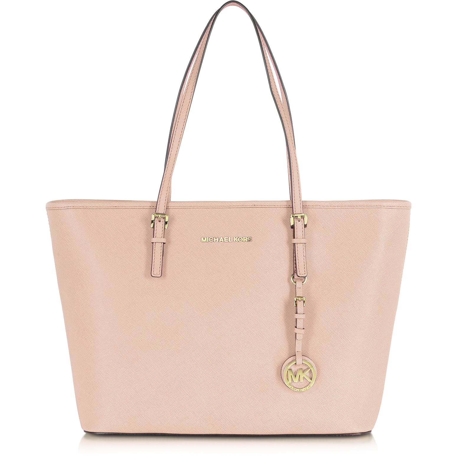 Soft Pink Saffiano Leather Top Zip Tote 