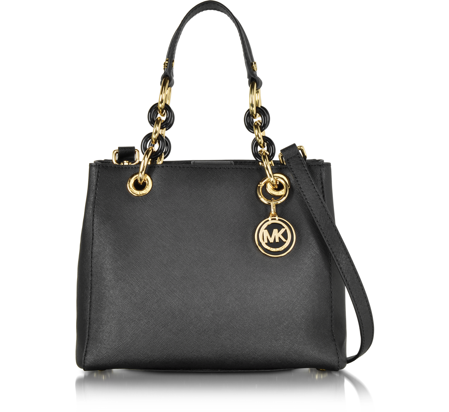 Michael Kors Black/Gold Cynthia Small Saffiano Leather NS Satchel Bag ...