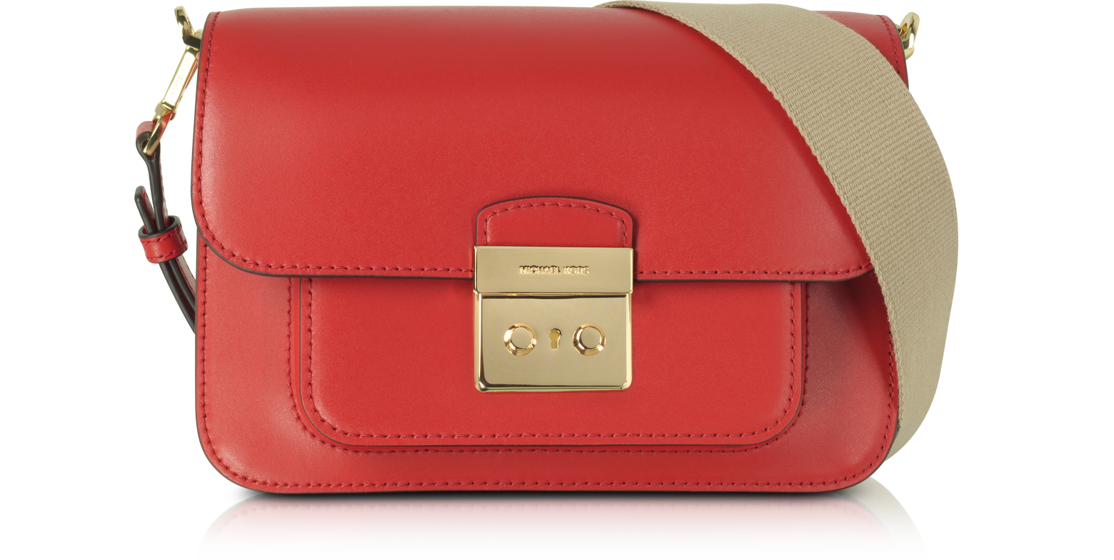 Large Bright Red Leather Shoulder Bag 