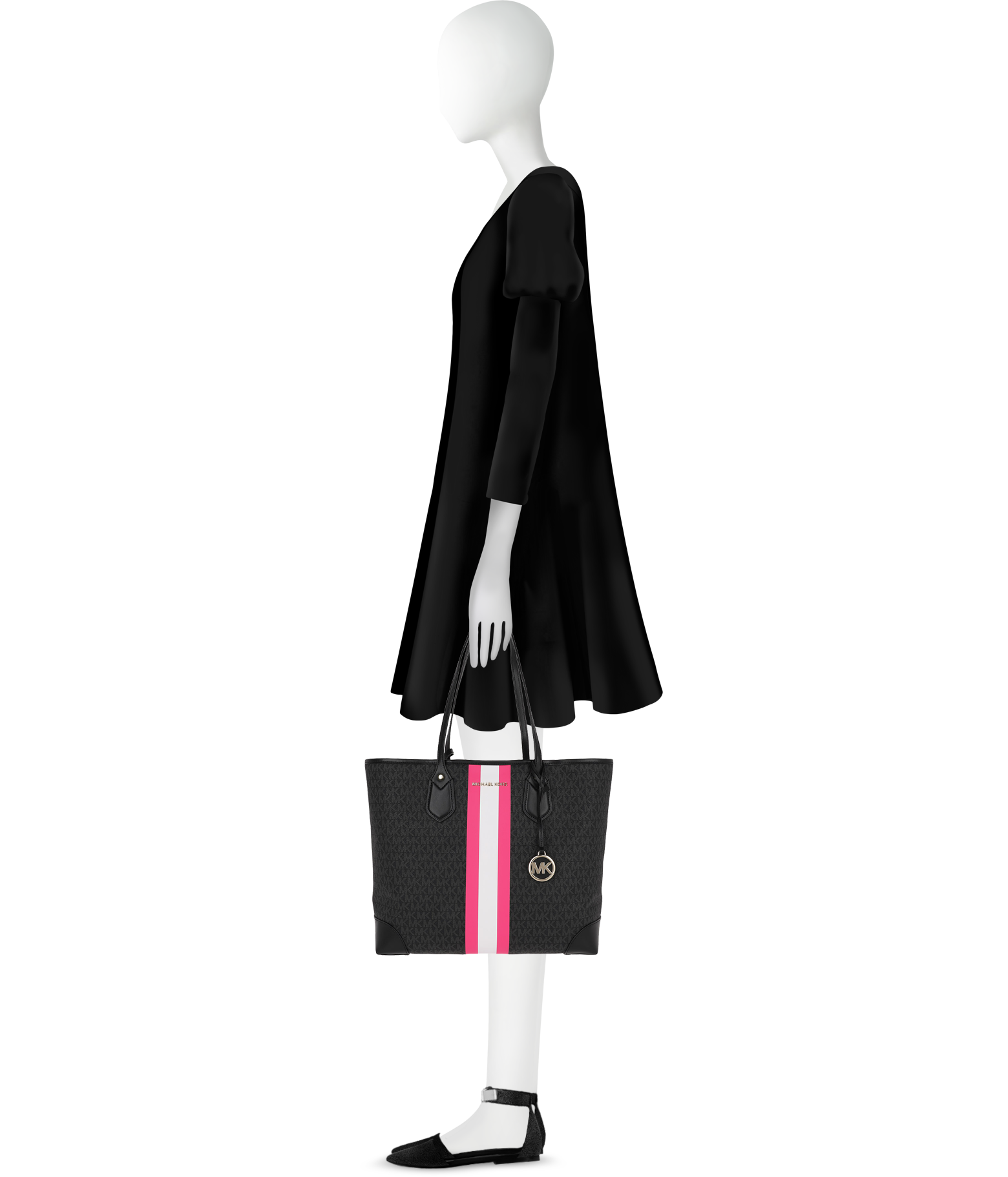 Michael Kors black / pink Eva Large Tote Bag w/ Neon Center Stripe at  FORZIERI