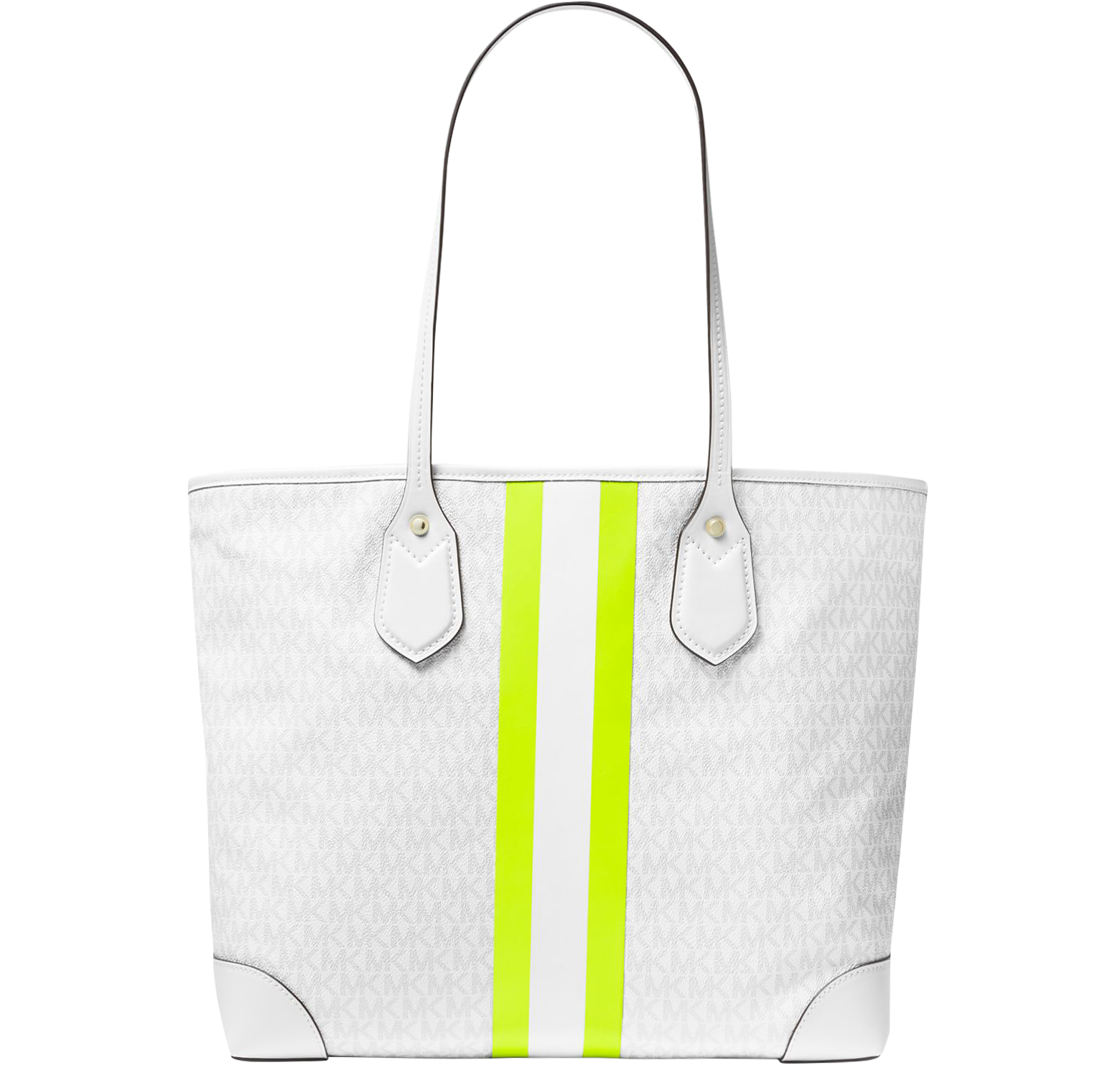 Michael Kors Large Logo Stripe Xl Travel Tote Bag Bright White Mk Citrus  Yellow
