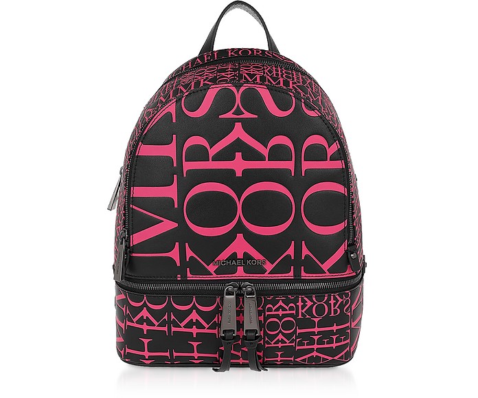 Rhea Medium Backpack w/ Newsprint Logo - Michael Kors