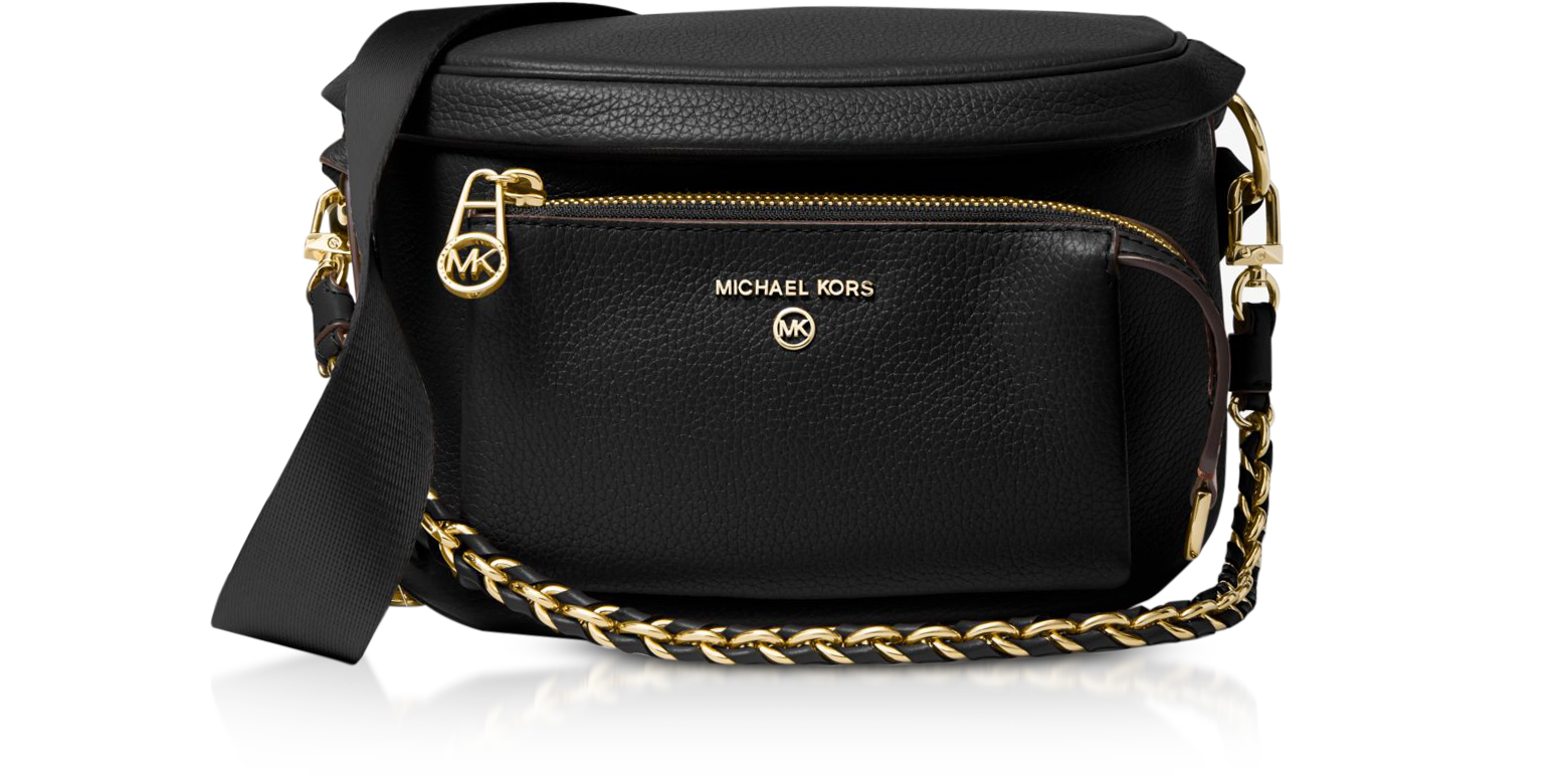 Michael Kors Black Pebbled Leather Gold Chain Crossbody Bag