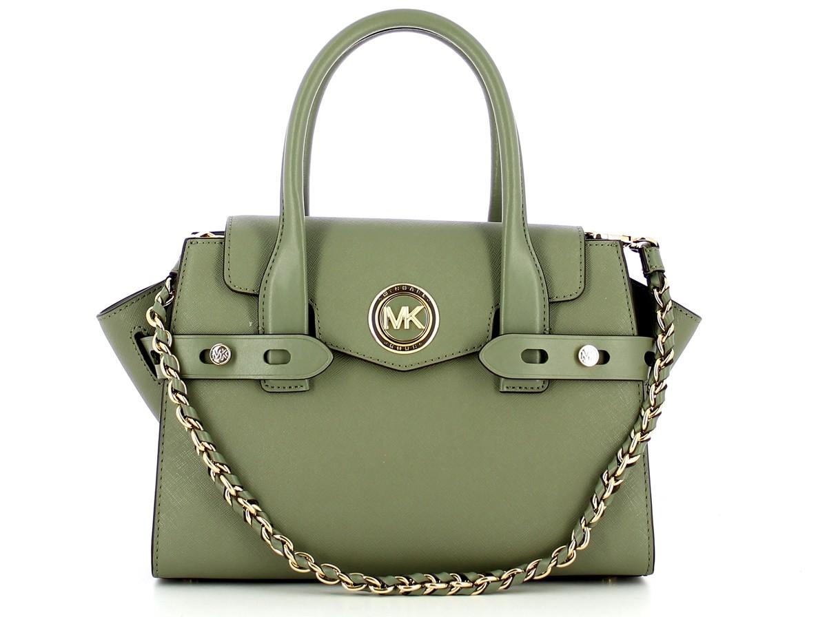 Michael Kors Green Carmen Small Saffiano Leather Belted Satchel at