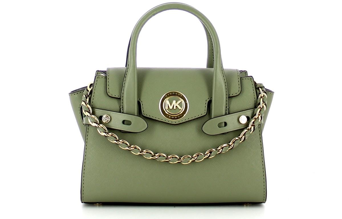Green Carmen Extra-Small Saffiano Leather Belted Satchel Bag
