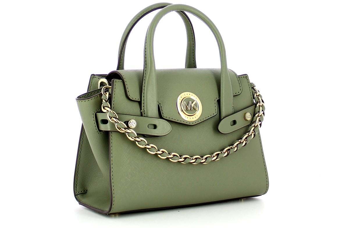 Michael Kors Green Carmen Small Saffiano Leather Belted Satchel at