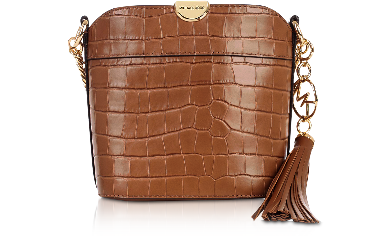 Michael Kors Chestnut Xs Croco Embossed Leather Bea Bucket Bag at FORZIERI