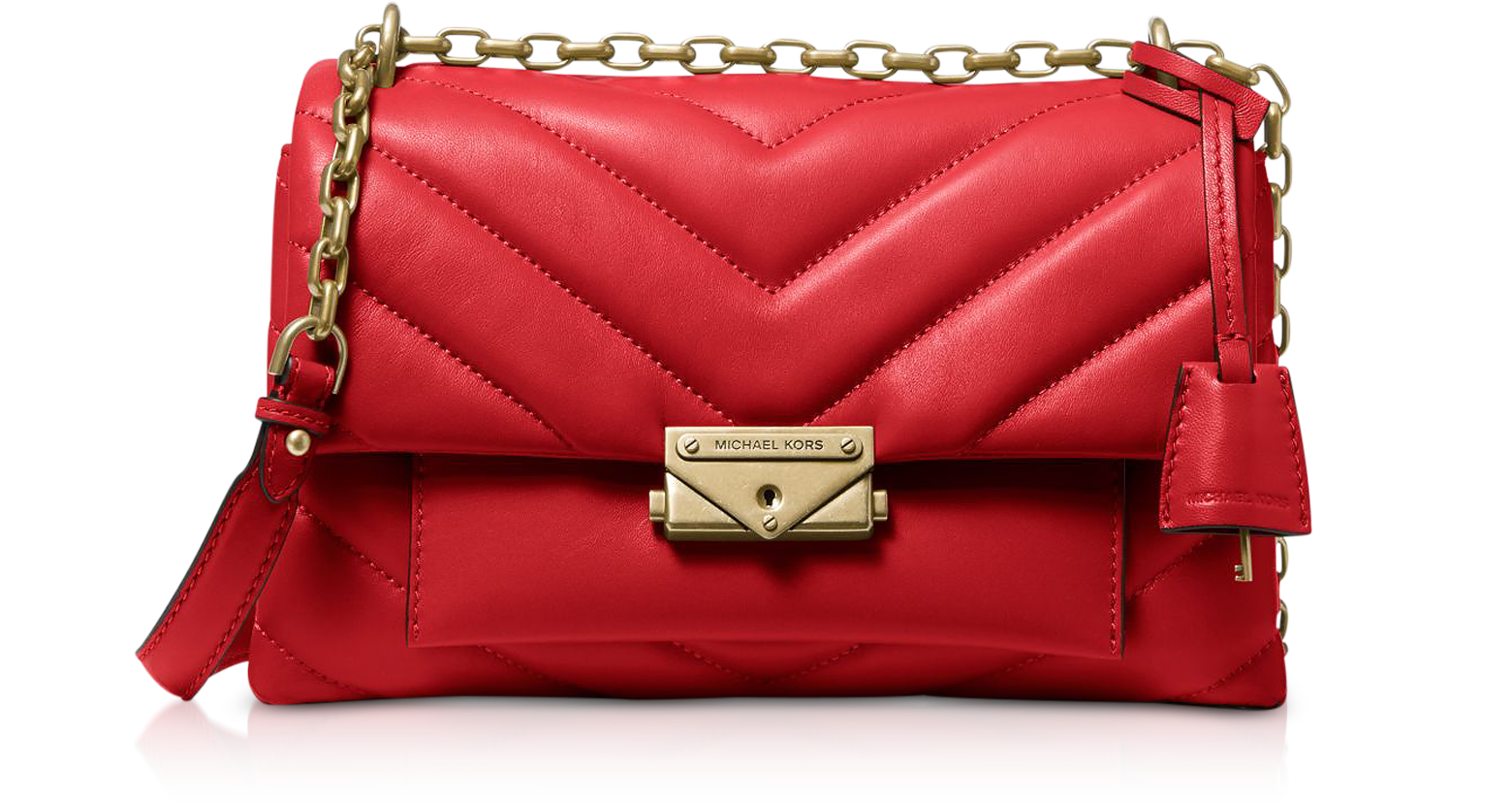 Michael Kors Bright Red Cece Medium Quilted Leather Convertible Shoulder  Bag - FORZIERI