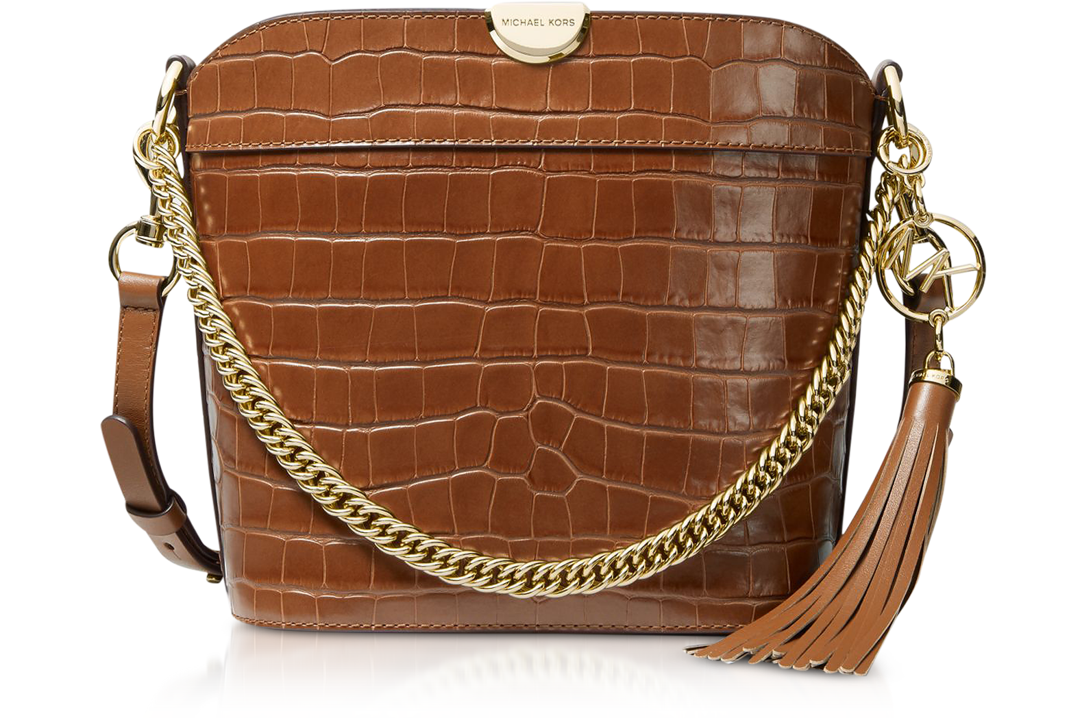 Audrey Medium Crocodile Embossed Leather Bucket Bag