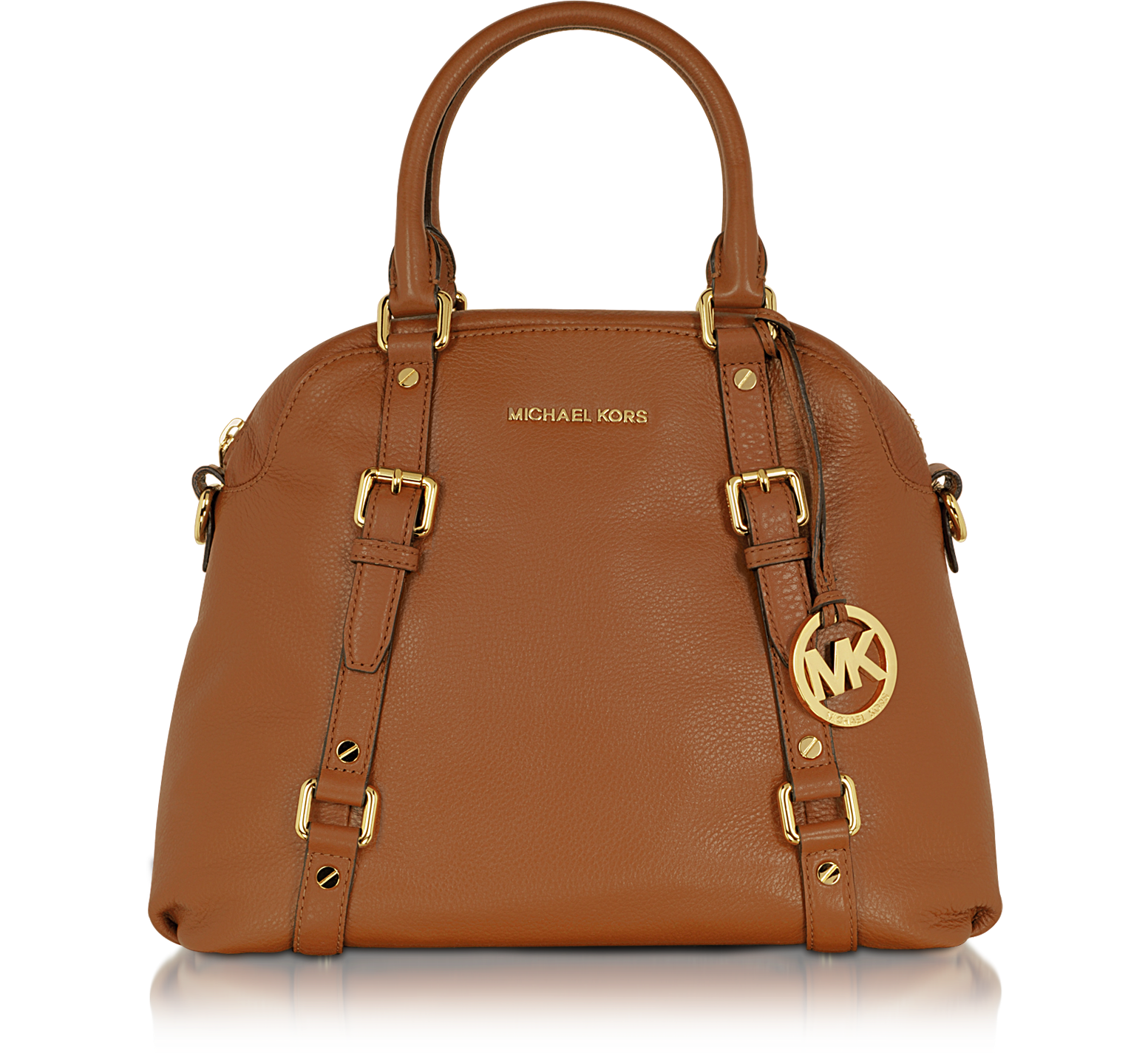 Michael Kors Brown Bedford Genuine Leather Bowling Satchel Bag at FORZIERI