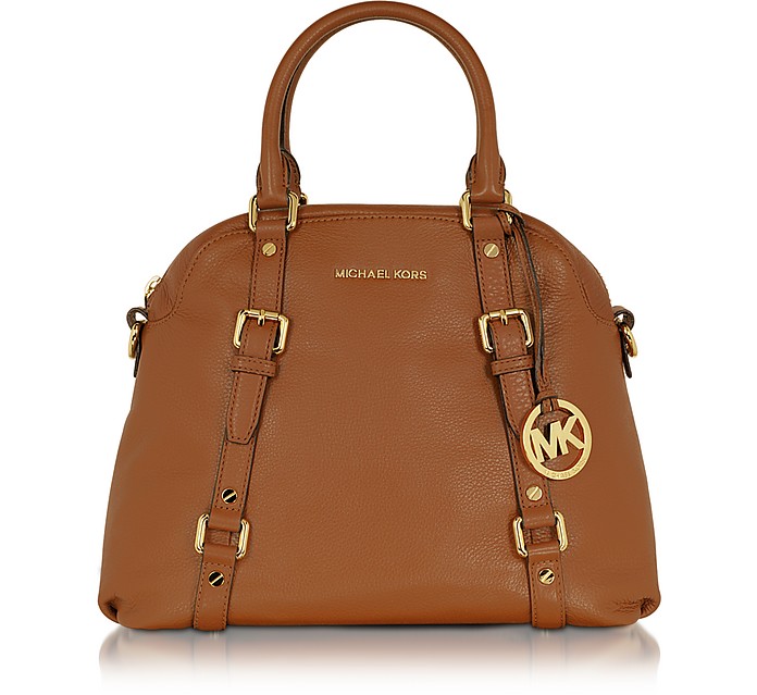 Michael Kors Brown Bedford Genuine Leather Bowling Satchel Bag at FORZIERI