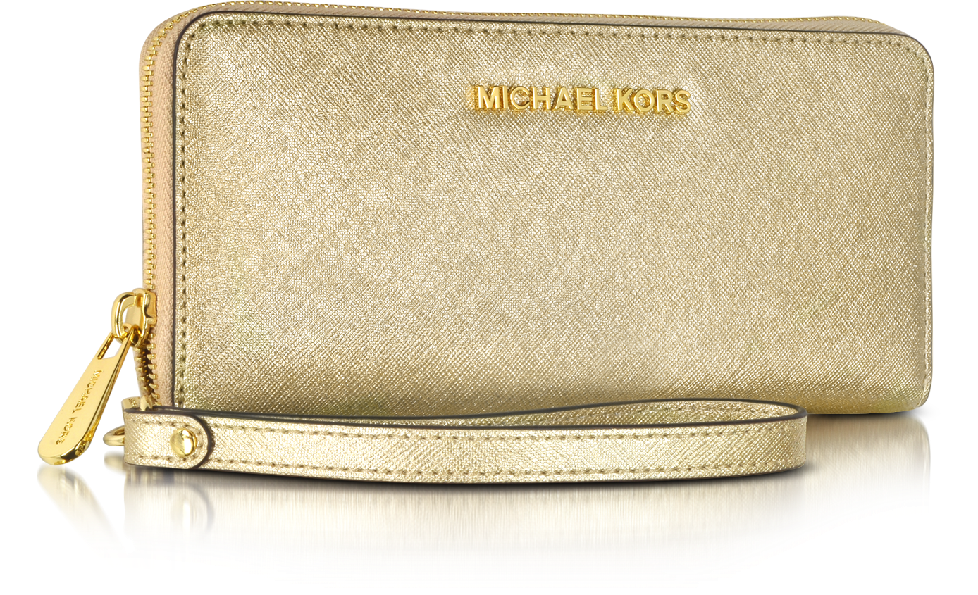 Michael Kors Jet Set Travel Pale Gold Metallic Saffiano Leather ...