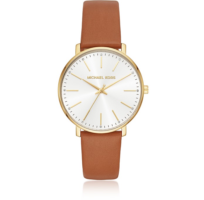 Michael Kors Women's Gold-Tone and Luggage Leather Pyper Watch - Michael Kors