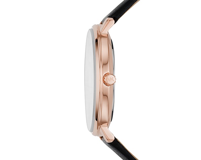 Shop Michael Kors Designer Women's Watches Pyper Gold Tone Black Leather Watch In Rose Gold