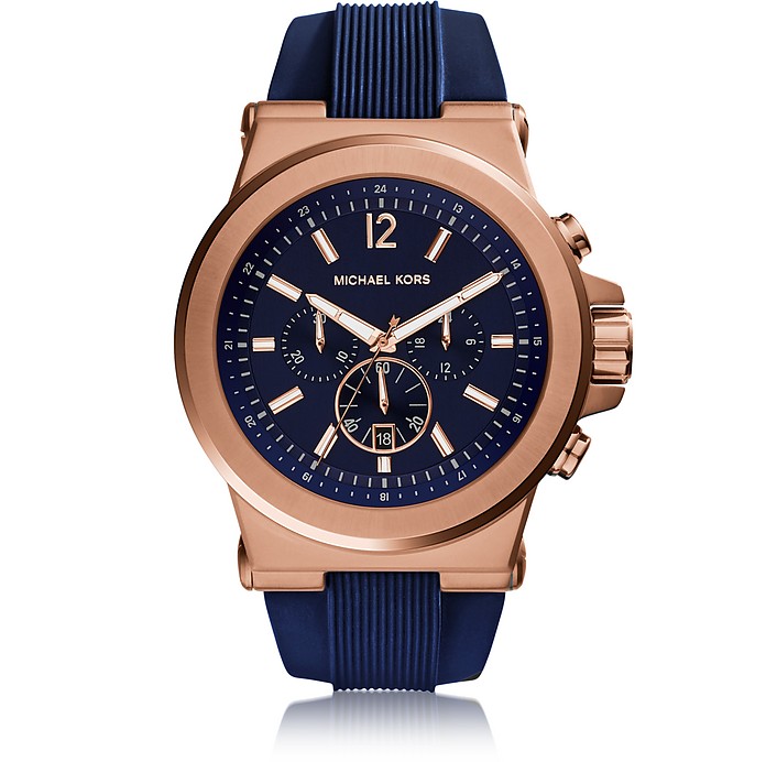 Dylan Rose Gold Tone Stainless Steel Case and Blue Silicone Strap Men's Crono Watch - Michael Kors