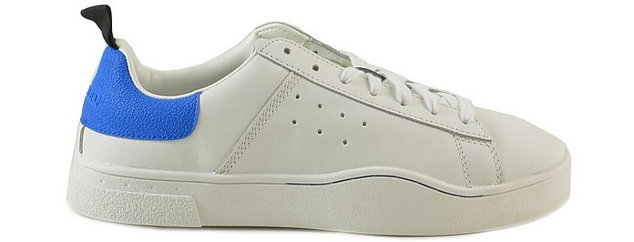 White/Blue Leather Men's Flat Sneakers - Diesel