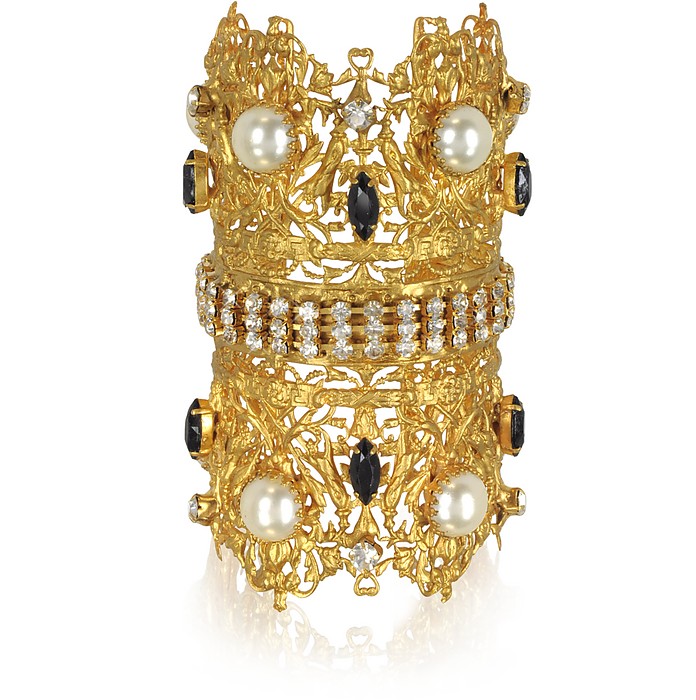 Golden Brass Double Crown Cuff Bracelet - Sara Bencini