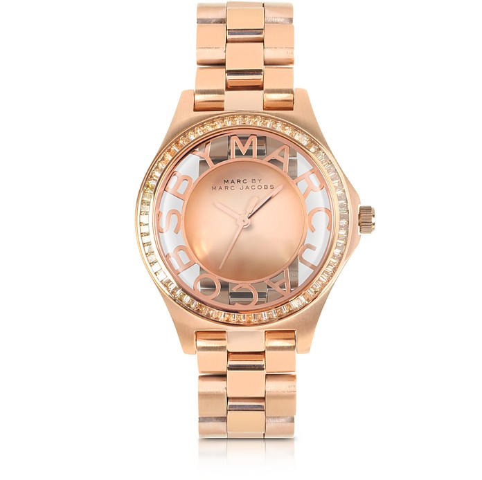 Marc by Marc Jacobs Henry Skeleton Glitz 34MM Rose Gold Tone Stainless ...