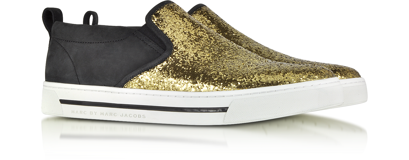Marc by Marc Jacobs Space Glitter Black and Gold Slip On Sneaker 37 IT ...