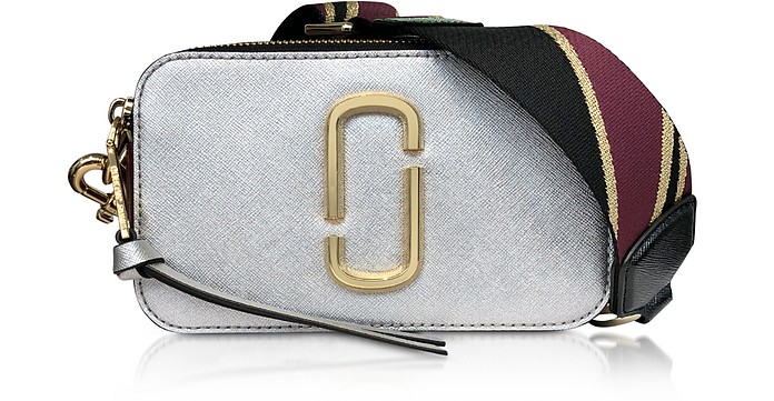 Marc Jacobs Silver Logo Strap Snapshot Metallic Camera Bag at FORZIERI