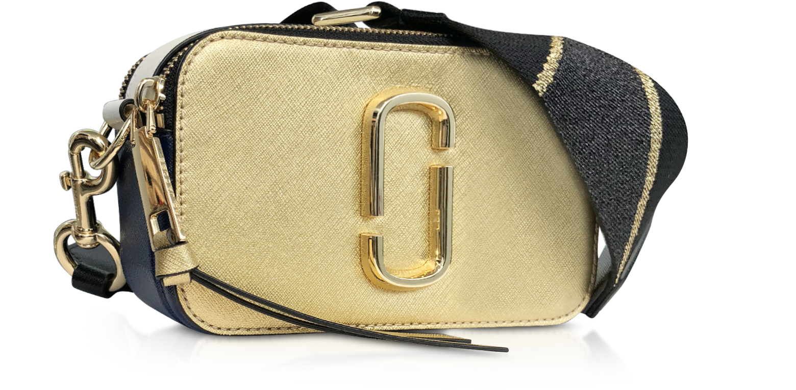 Marc Jacobs Gold Logo Strap Snapshot Metallic Camera Bag at FORZIERI