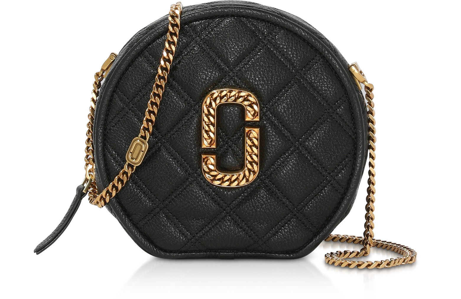Marc Jacobs Black Leather The Status Round Crossbody Bag at