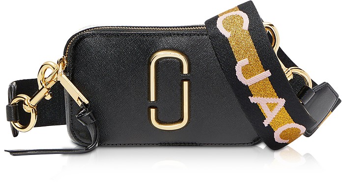 Marc Jacobs Black The Logo Strap Snapshot Small Saffiano Leather