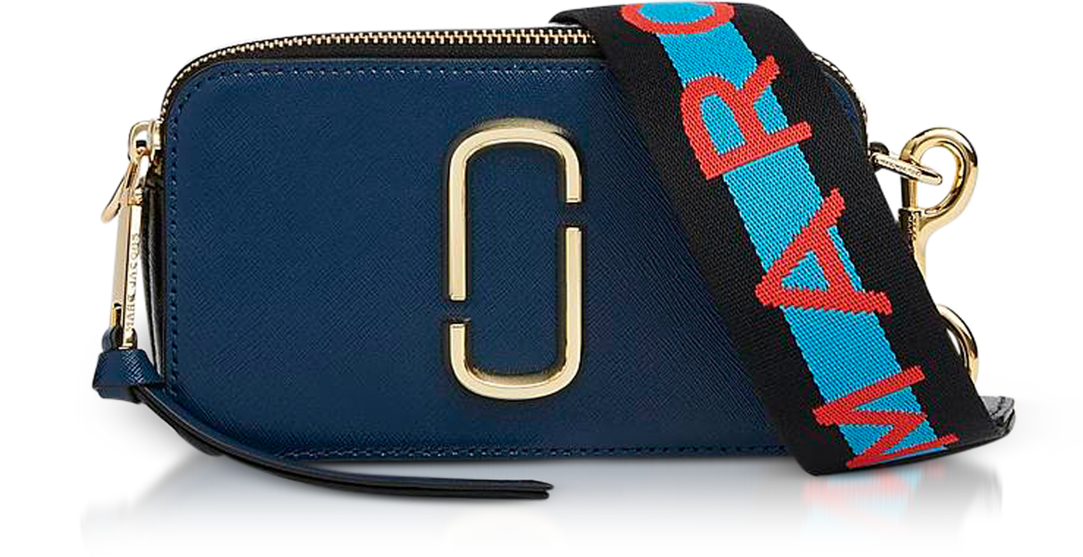 Snapshot Camera Bag in Pelle Saffiano Marc Jacobs Blu Oltremare su FORZIERI