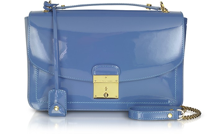 Marc Jacobs Polly Denim Blue Patent Leather Shoulder Bag at FORZIERI