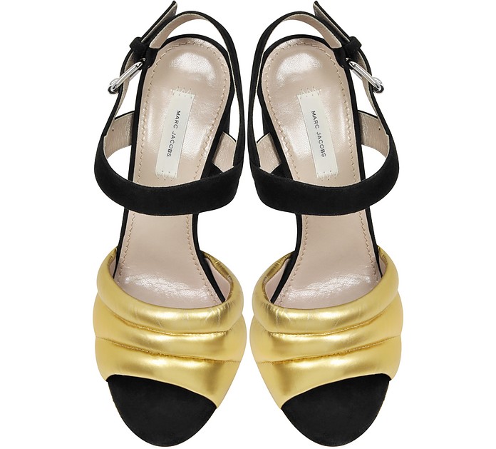 Marc Jacobs Black and Gold Leather High Heel Sandal 36 IT/EU at FORZIERI