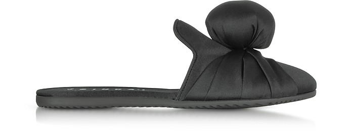 Zapatos Mules de Satén Negro con Pom Pom - Joshua Sanders