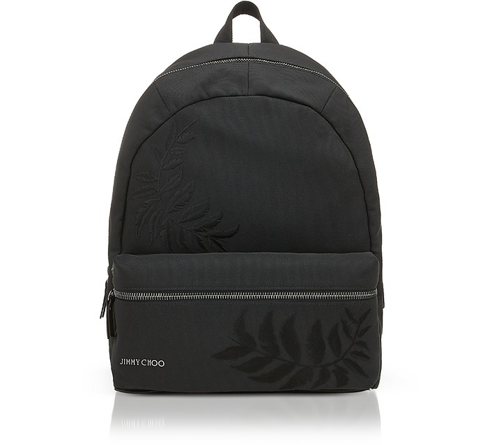 Reed Black Woven Nylon Backpack w/Feather Embroidery - Jimmy Choo