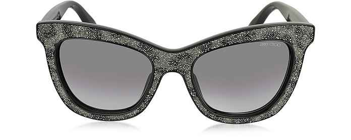 FLASH/S IBWEU Black & Grey Glitter Cat Eye Sunglasses - Jimmy Choo