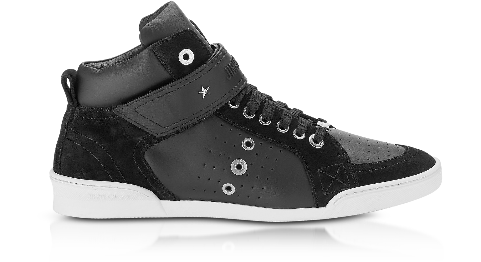 Jimmy Choo Lewis Black Sport Leather and Suede High Top Men's Sneakers ...
