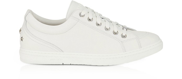Cash Sly Ultra White Sport Calf Low Top Trainers w/Stars - Jimmy Choo