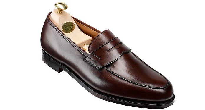 Grantham Dark Brown Leather Men's Loafer Shoes - CROCKETT & JONES