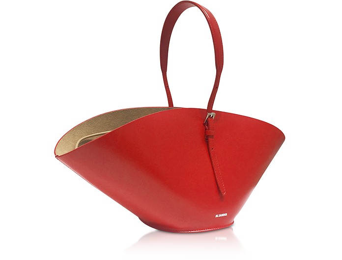 Jil Sander Bright Red Genuine Leather Sombrero Small Bag at FORZIERI