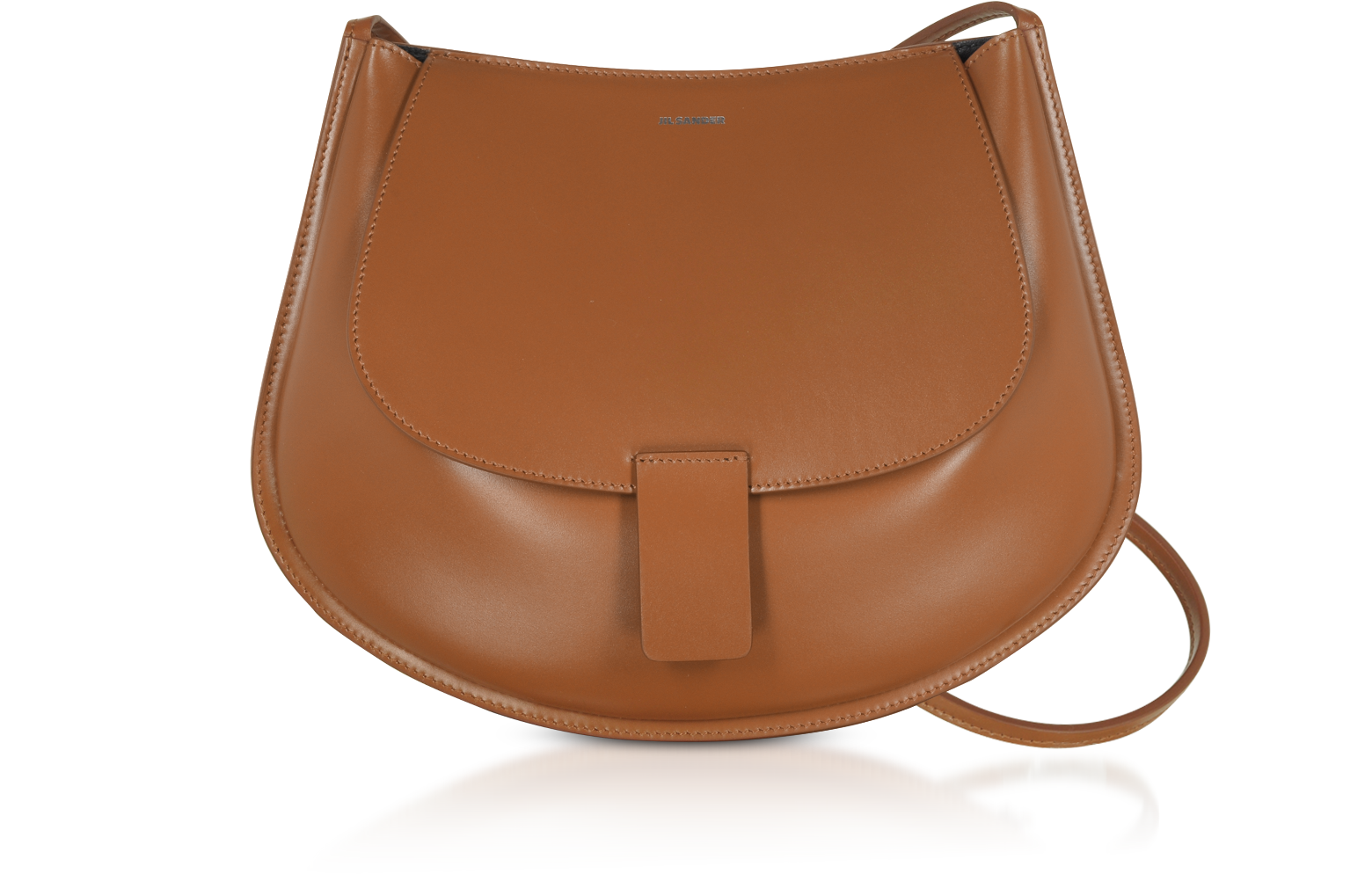 Jil Sander Brown Leather Small Crescent Shoulder Bag at FORZIERI