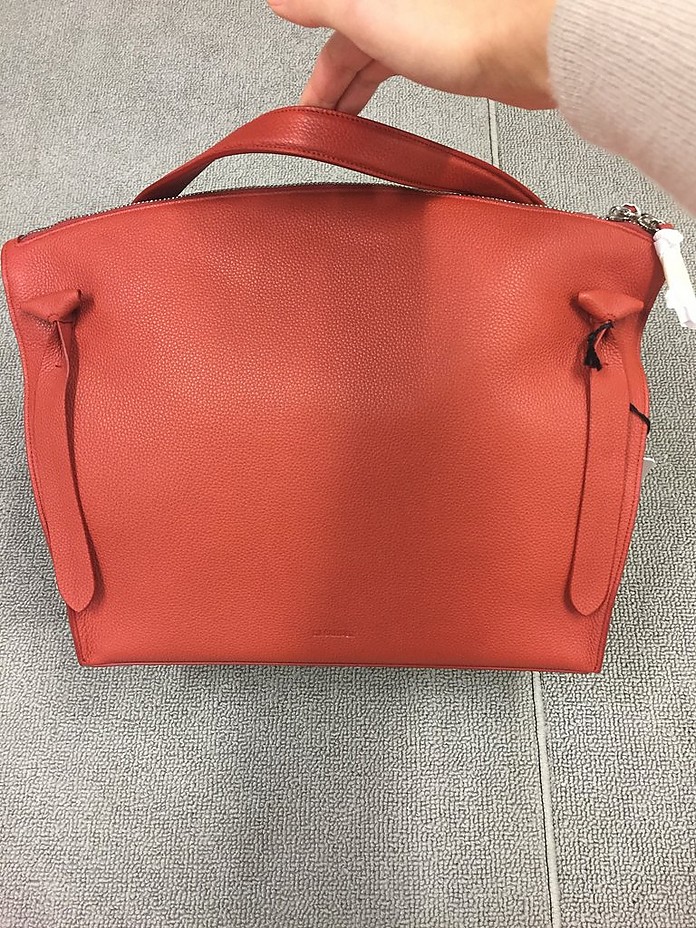 Red Grainy Leather Top-Handle Bag - Jil Sander