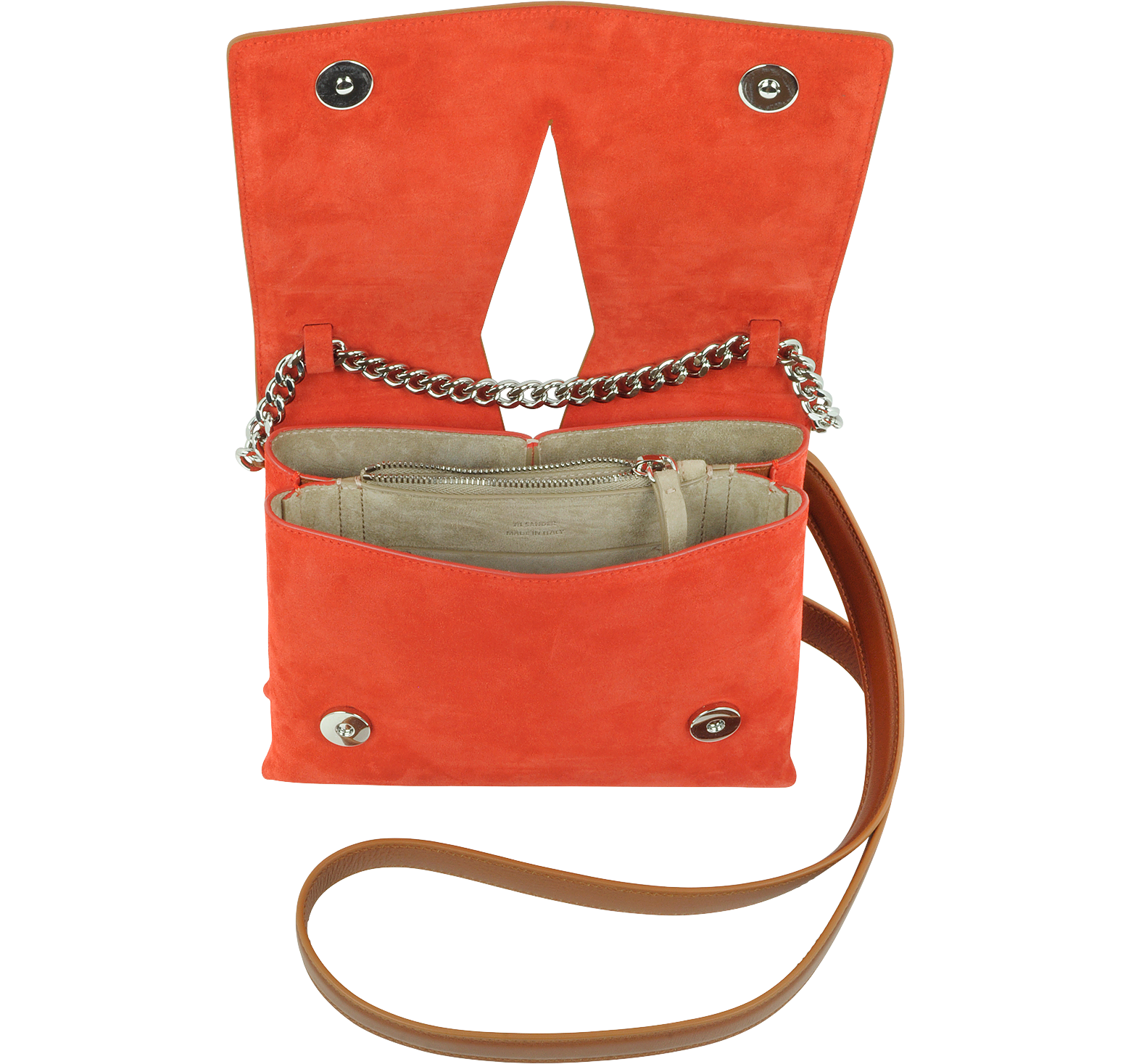 Jil Sander View Small Brown Leather and Open Orange Suede Crossbody Bag ...