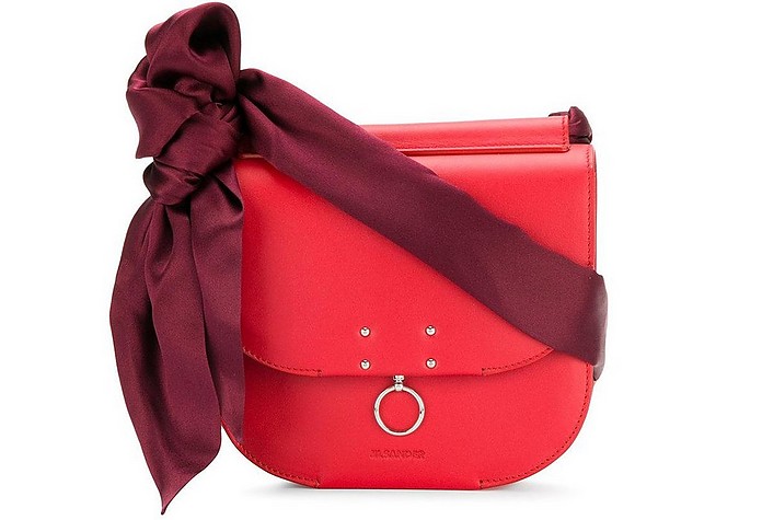Red Leather and Satin Shoulder Bag - Jil Sander