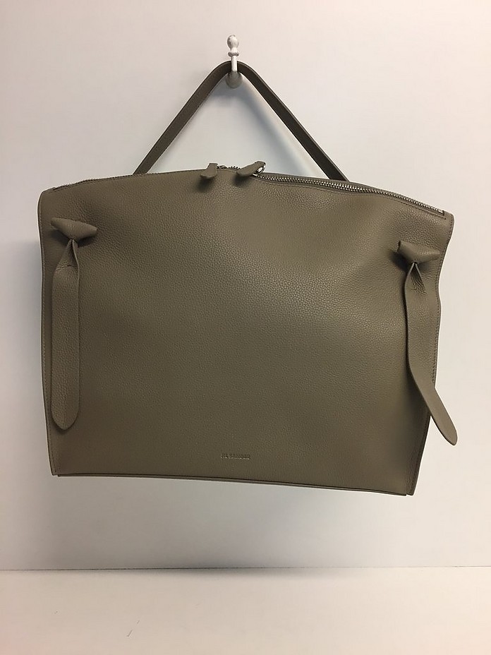 Taupe Grainy Leather Top-handle Tote Bag - Jil Sander