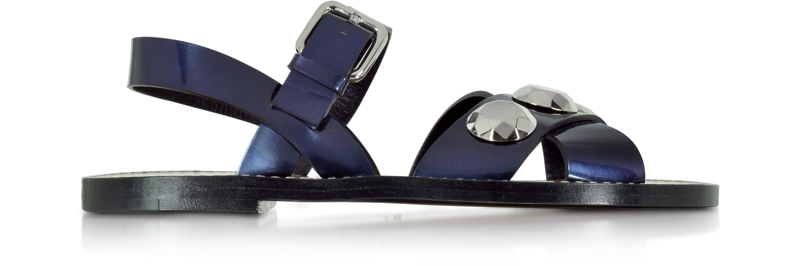 Jil Sander Dark Blue Leather Flat Sandal 36 IT/EU at FORZIERI